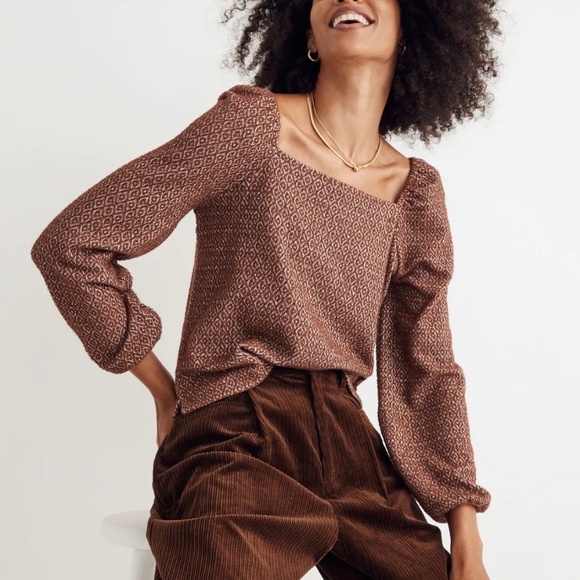 Madewell Jacquard Puff-Sleeve Crop Top - Picture 1 of 3